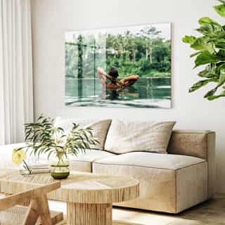 Acrylic photo print above the sofa